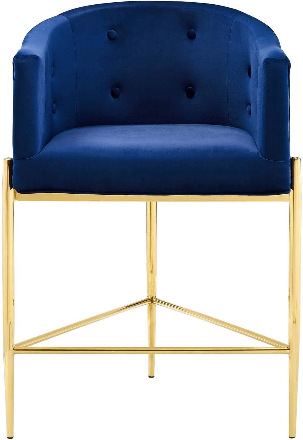 Navy Velvet and Gold Metal 23.5'' Tufted Counter Stool