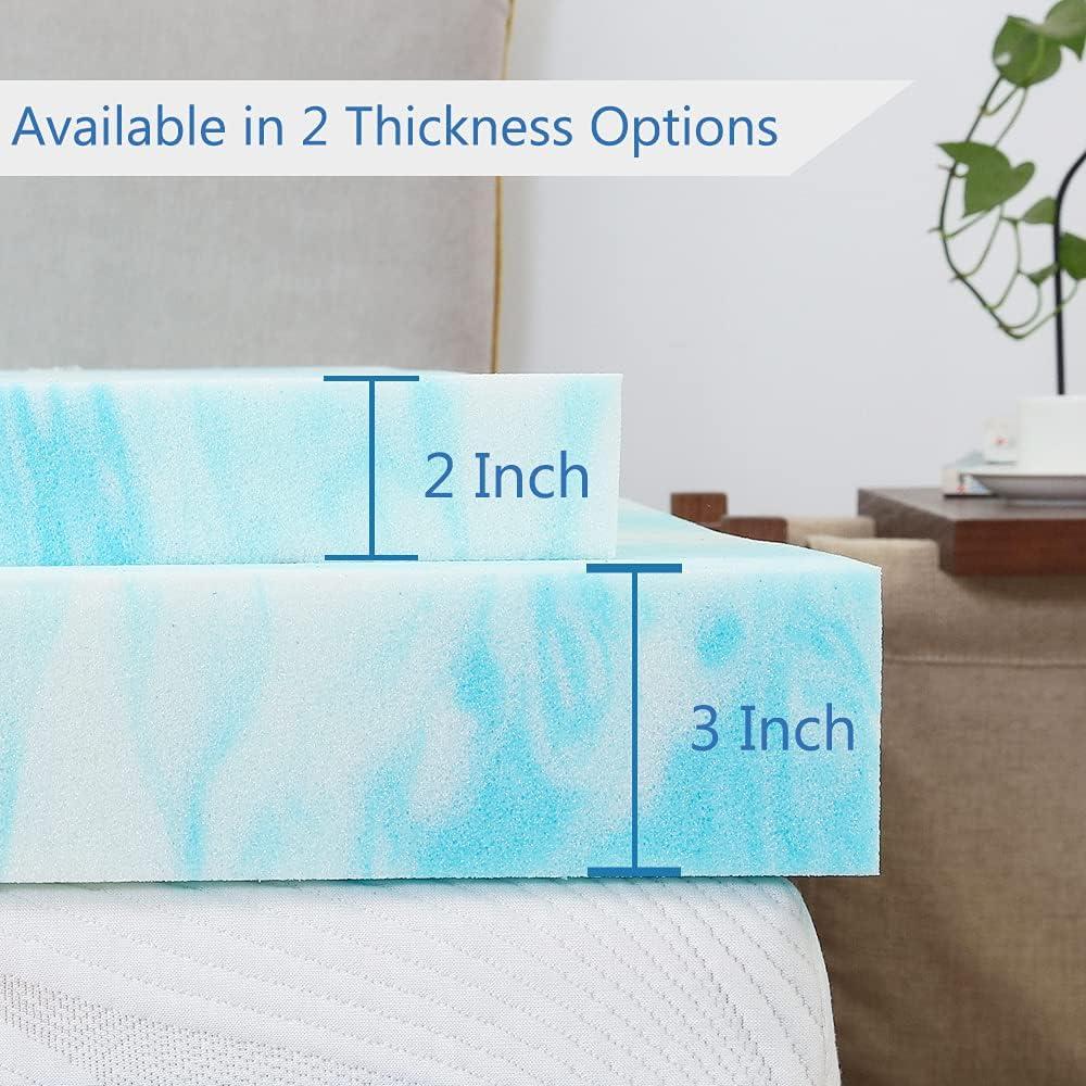 3 Inch Gel Memory Foam Twin Mattress Topper, Blue