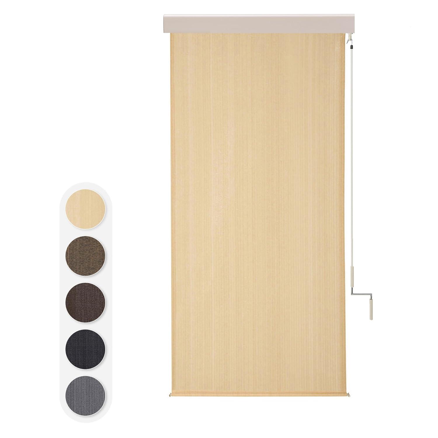 VICLLAX Outdoor Premium Roller Shades for Patio, Exterior Cordless Outdoor Blinds Porch Shades with Aluminum Valance (4' W X 8' L), Wheat