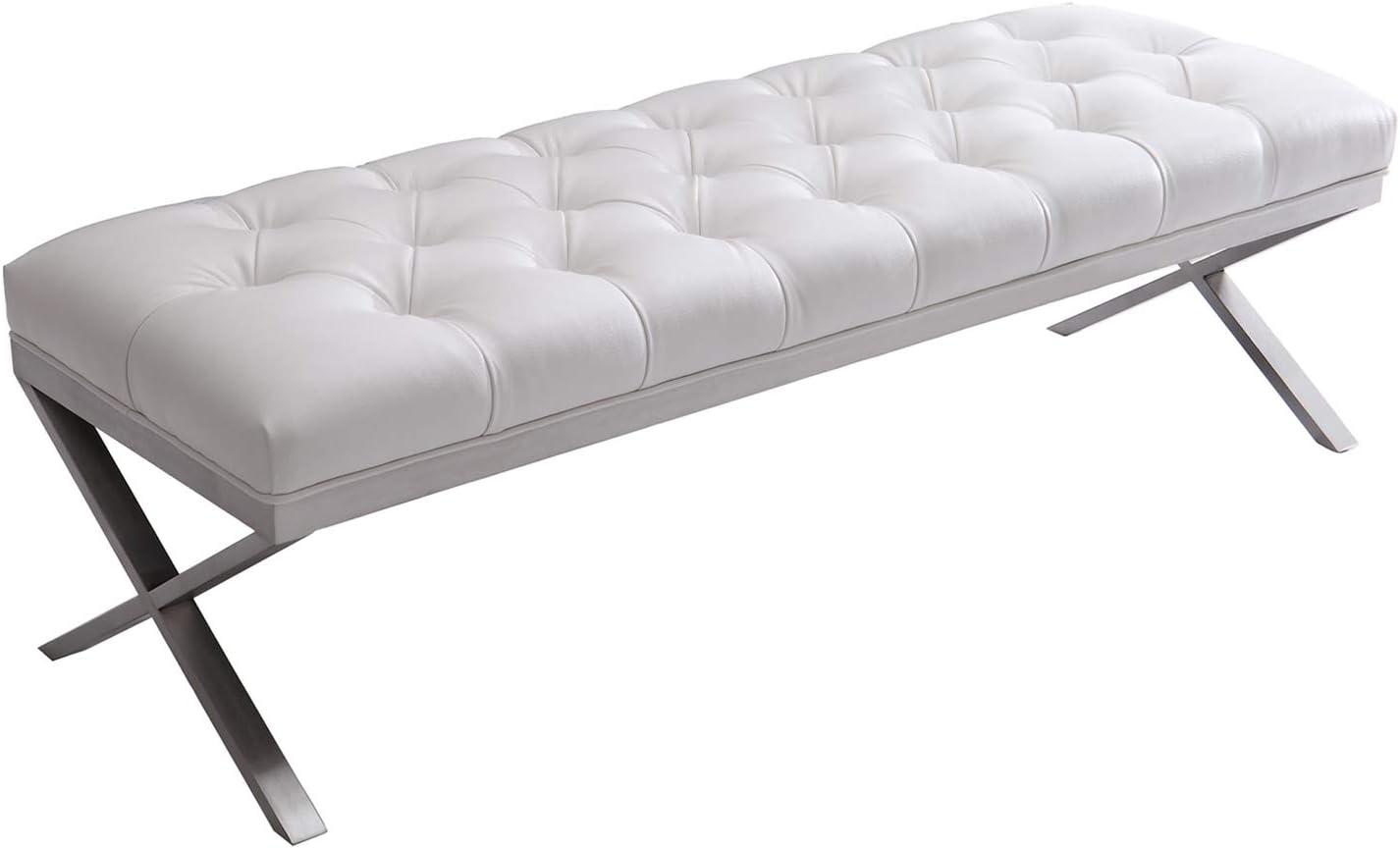 Armen Living Milo Modern Faux Leather Bedroom Bench in White