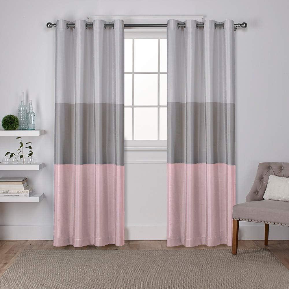 Set of 2 Chateau Striped Faux Silk Light Filtering Grommet Top Window Curtain Panels - Exclusive Home