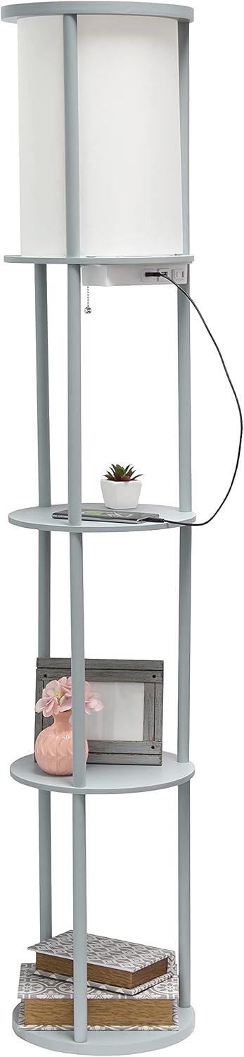 62.5" Round Modern Shelf Etagere Organizer Storage Floor Lamp with 2 USB Charging Ports and 1 Charging Outlet - Simple Designs