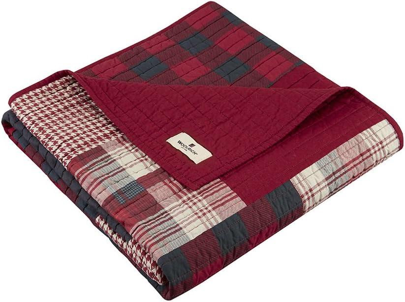 Sunset Red Plaid Cotton Reversible Quilted Throw