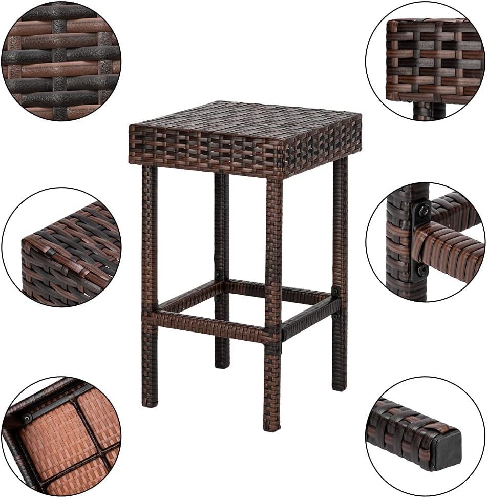 Hassch 24" Counter Height Rattan Wicker Bar Stools Set of 4, Bistro Pub Backless Barstools, Kitchen Dining Room Chairs, Indoor Outdoor Furniture (Brown)