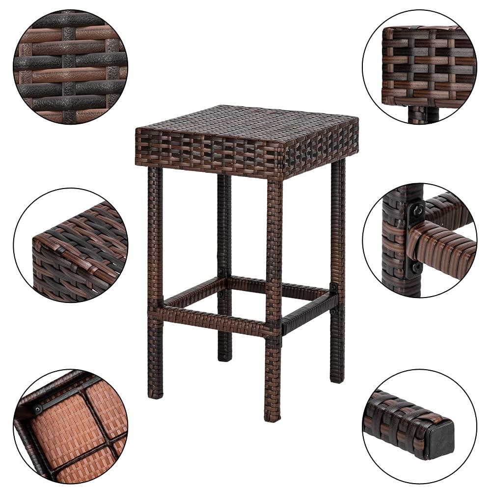 Hassch 24" Counter Height Rattan Wicker Bar Stools Set of 4, Bistro Pub Backless Barstools, Kitchen Dining Room Chairs, Indoor Outdoor Furniture (Brown)