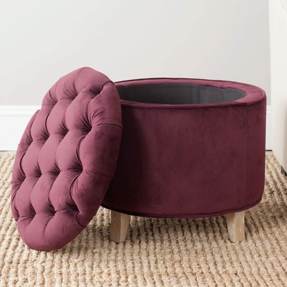 SAFAVIEH Amelia Tufted Storage Ottoman Rose Gold