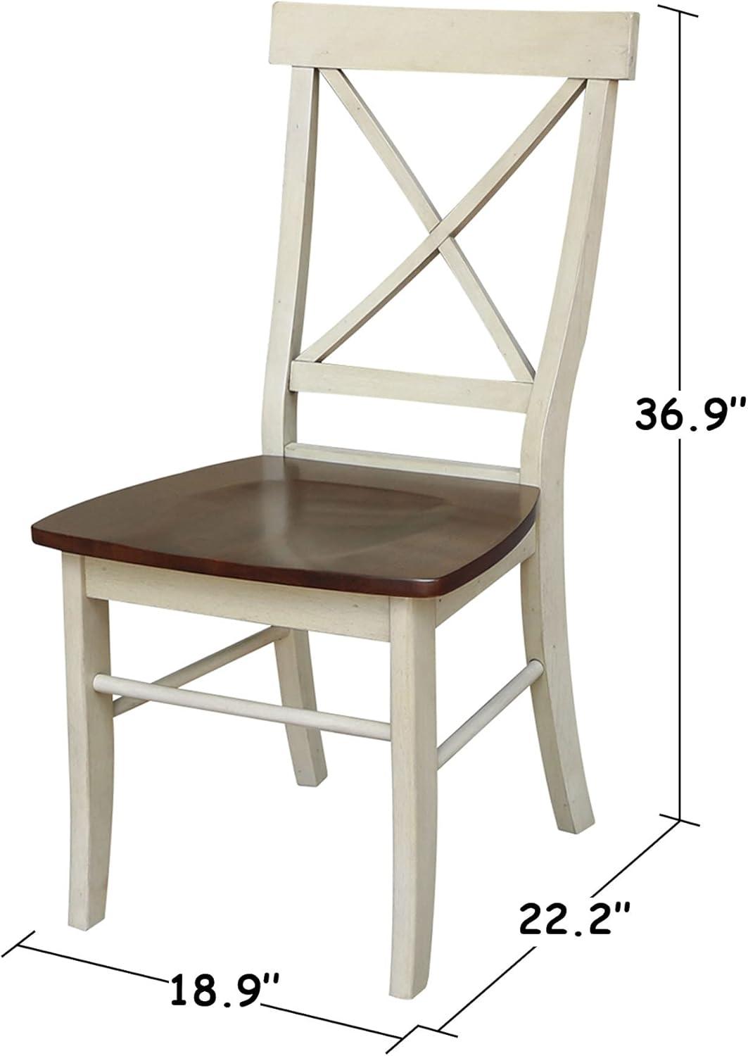 Set of 2 X Back Chairs with Solid Wood Seats Antiqued Almond/Espresso - International Concepts: Hardwood High Back Dining Furniture