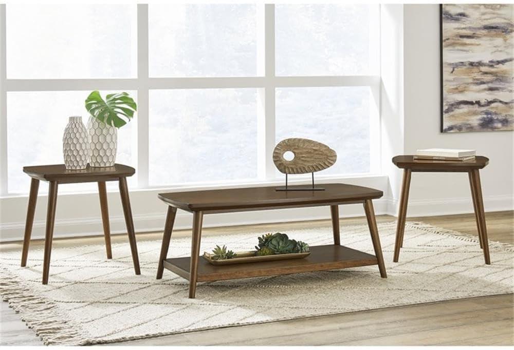 Lyncott Dark Brown Mid-Century Modern Coffee and End Table Set