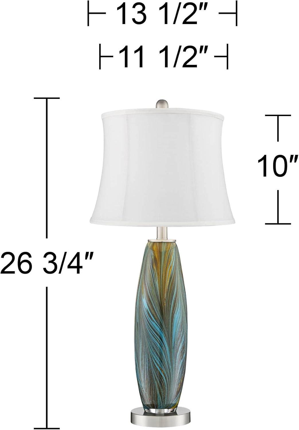 360 Lighting Azure Modern Table Lamps 26 3/4" High Set of 2 Blue Brown Art Glass White Softback Drum Shade for Bedroom Living Room Bedside Nightstand
