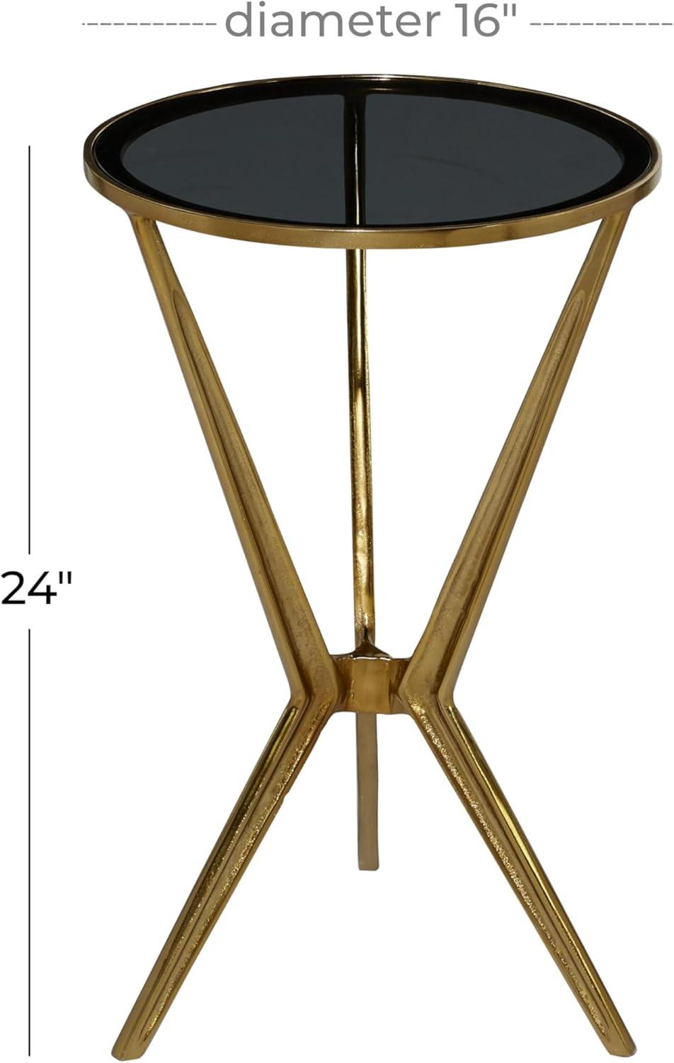 24.05" Modern Metal and Smoke Glass Accent Table Gold - Olivia & May: Round Bedside Stand, No Assembly Required