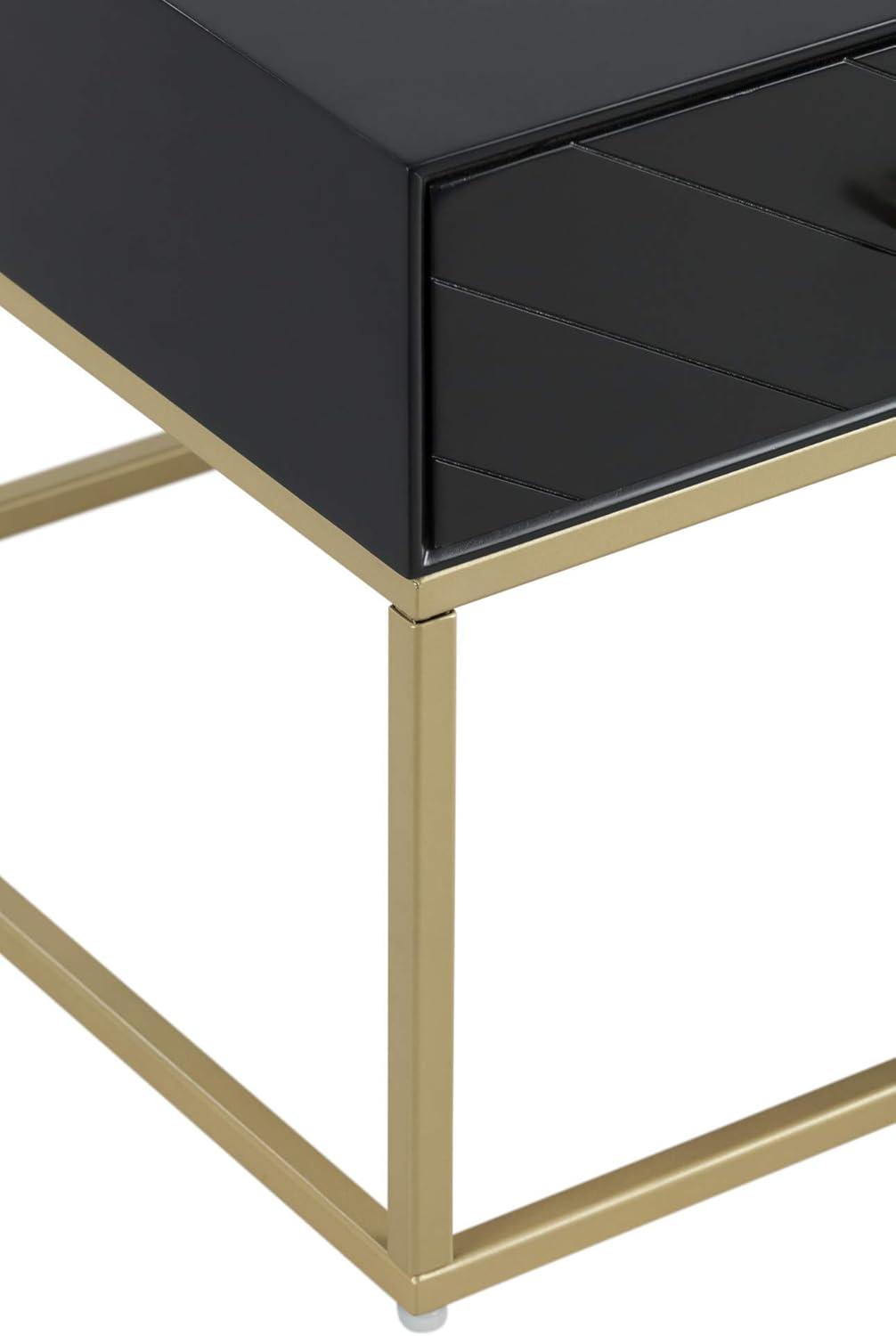 Tommy Hilfiger Ellias Modern Coffee Table with Two Drawers, Glossy Black Top, Golden Metal Frame