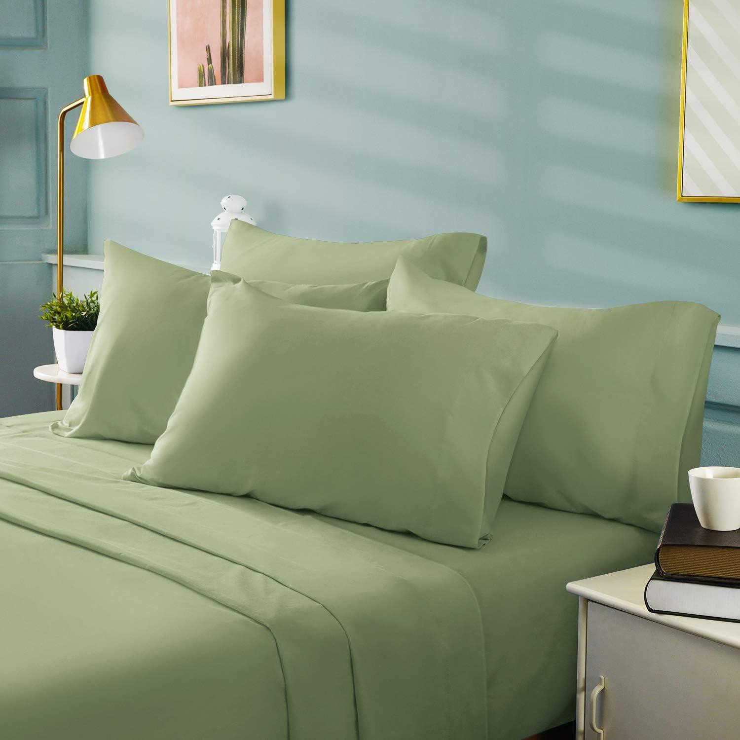 Sage Green Full Microfiber 6-Piece Bed Sheet Set