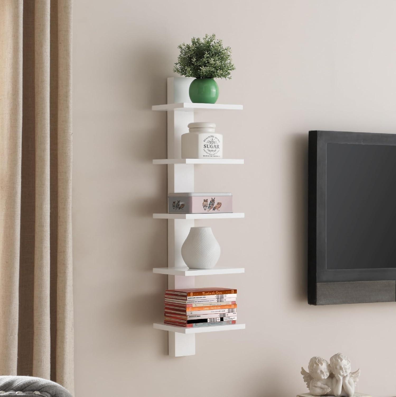 Spine Wall Book Shelves Stylish and Functional White - Proman Products
