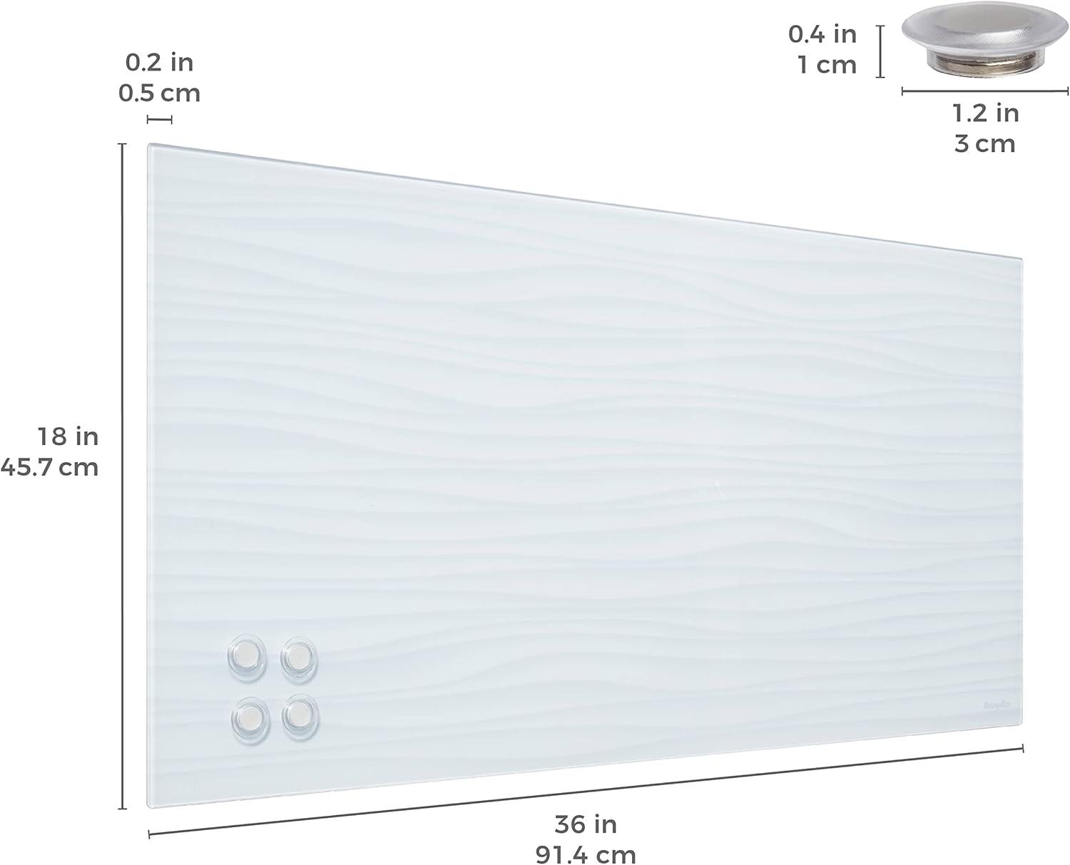 ECR4Kids MessageStor 18in x 36in Magnetic Dry-Erase Glass Board and 4 Rare Earth Magnets