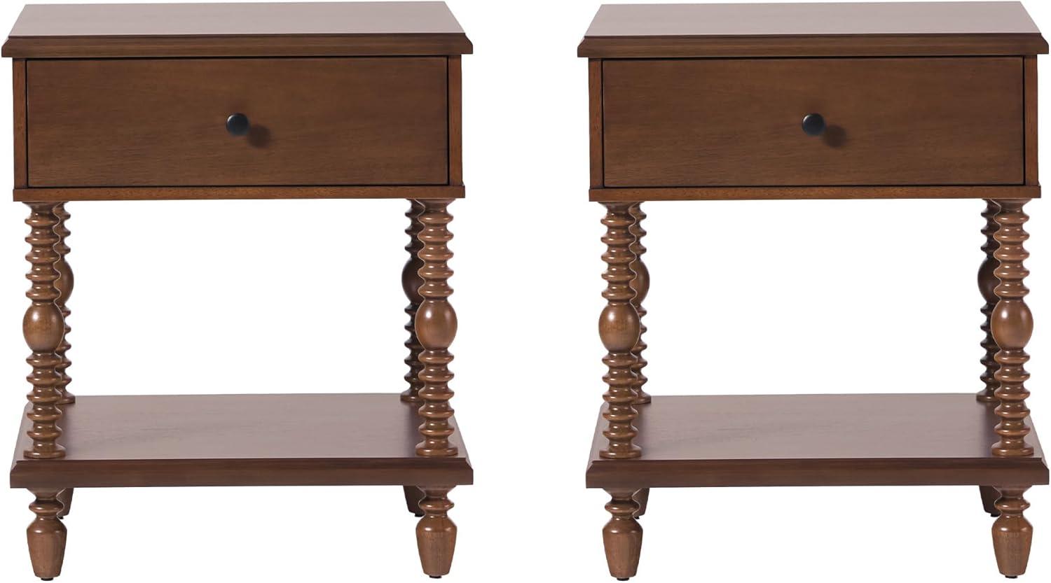 Vivienne Easy Assembly Solid Wood Spindle 1-Drawer Nightstand (Set of 2)