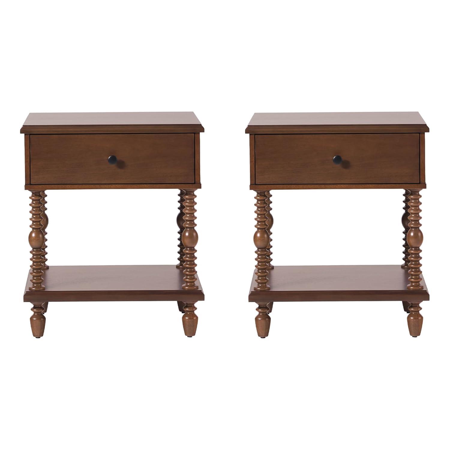 Vivienne Easy Assembly Solid Wood Spindle 1-Drawer Nightstand (Set of 2)