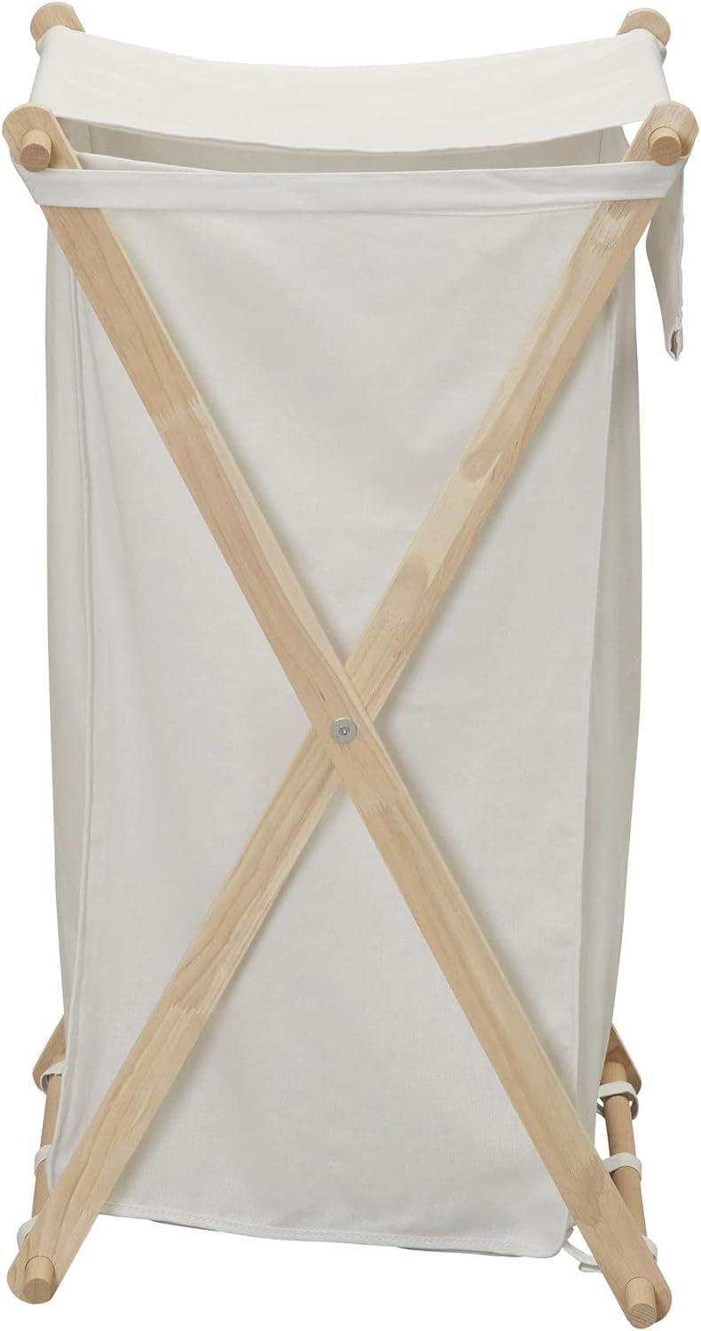 Household Essentials X-Frame Wood Laundry Hamper, Folding Wood Frame with Washable Poly-Cotton Bag