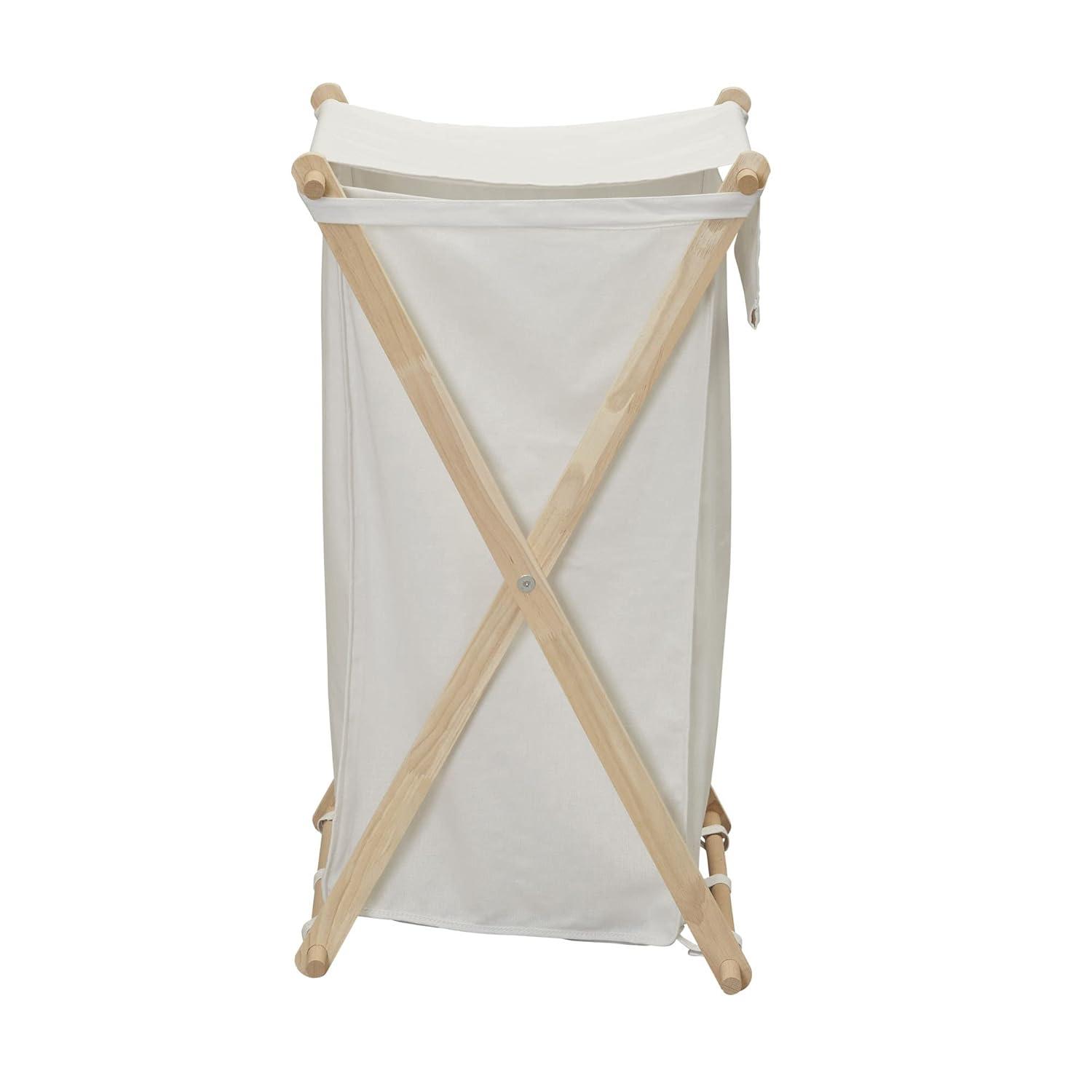 Household Essentials X-Frame Wood Laundry Hamper, Folding Wood Frame with Washable Poly-Cotton Bag