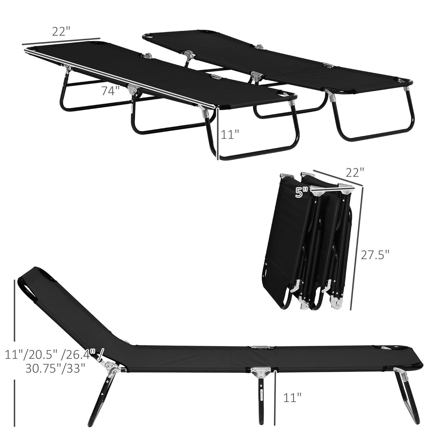 Outsunny Patio Chaise Lounge Chair, Layout Sun Tanning, Folding Sunbathing Beach Chair for Adults, Reclining Lay Down Lounger for Pool, Black