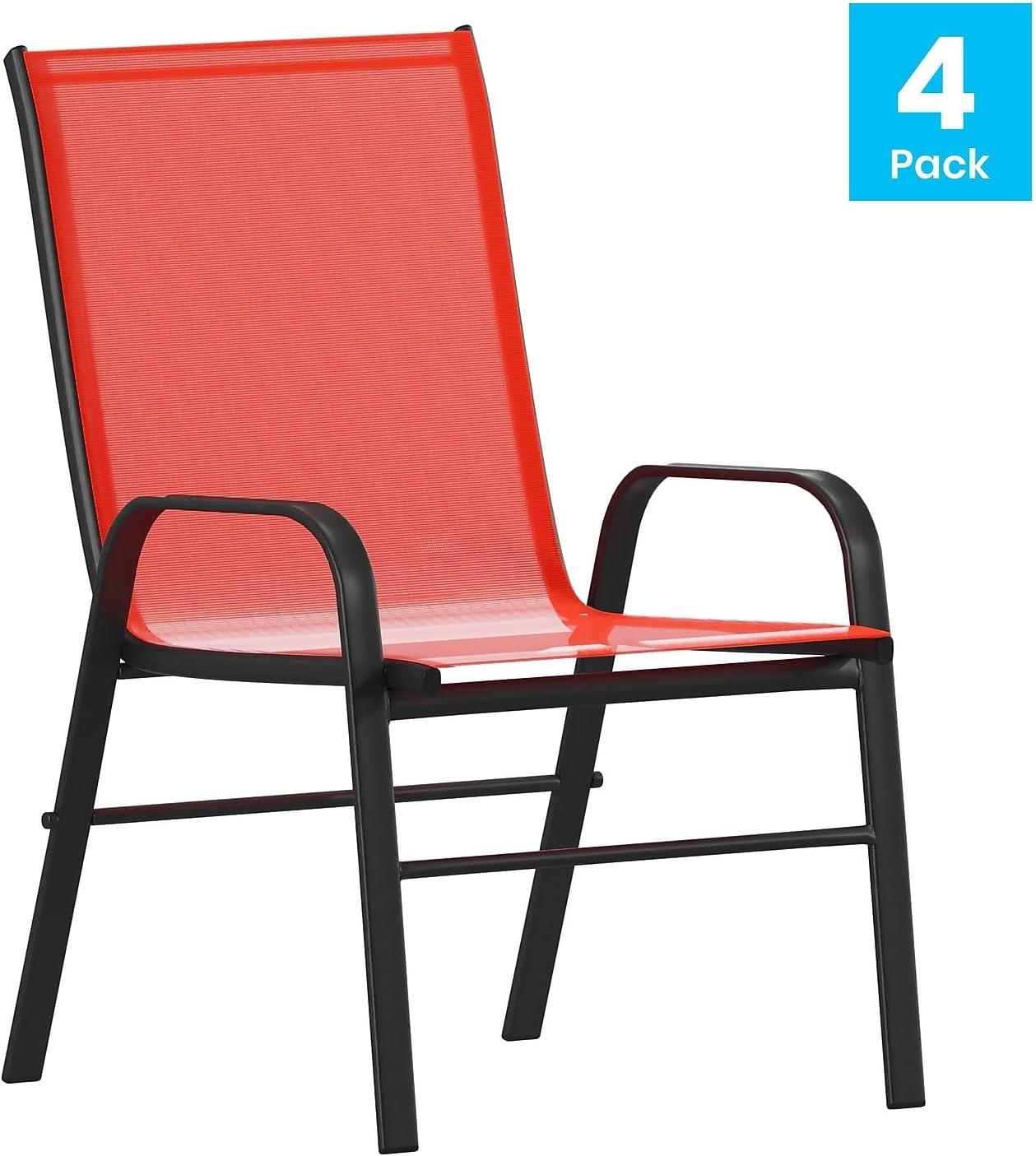 Flash Furniture Brazos Metal Patio Stack Chair in Red (Set of 4)