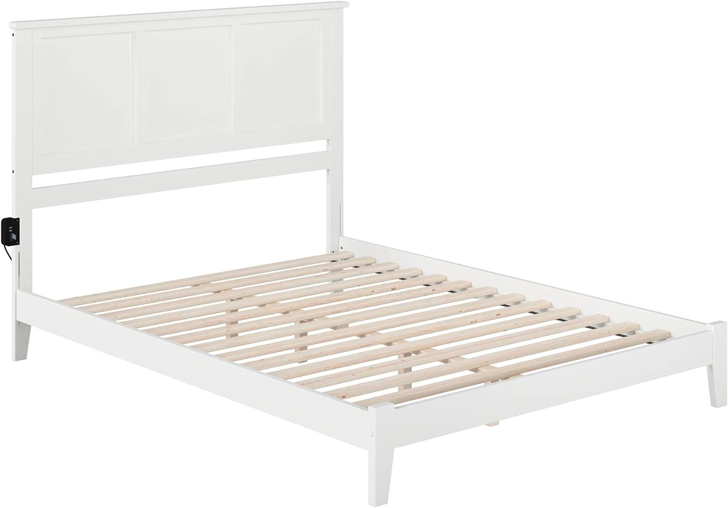 Madison Queen White Low-Profile Wood Platform Bed with Headboard