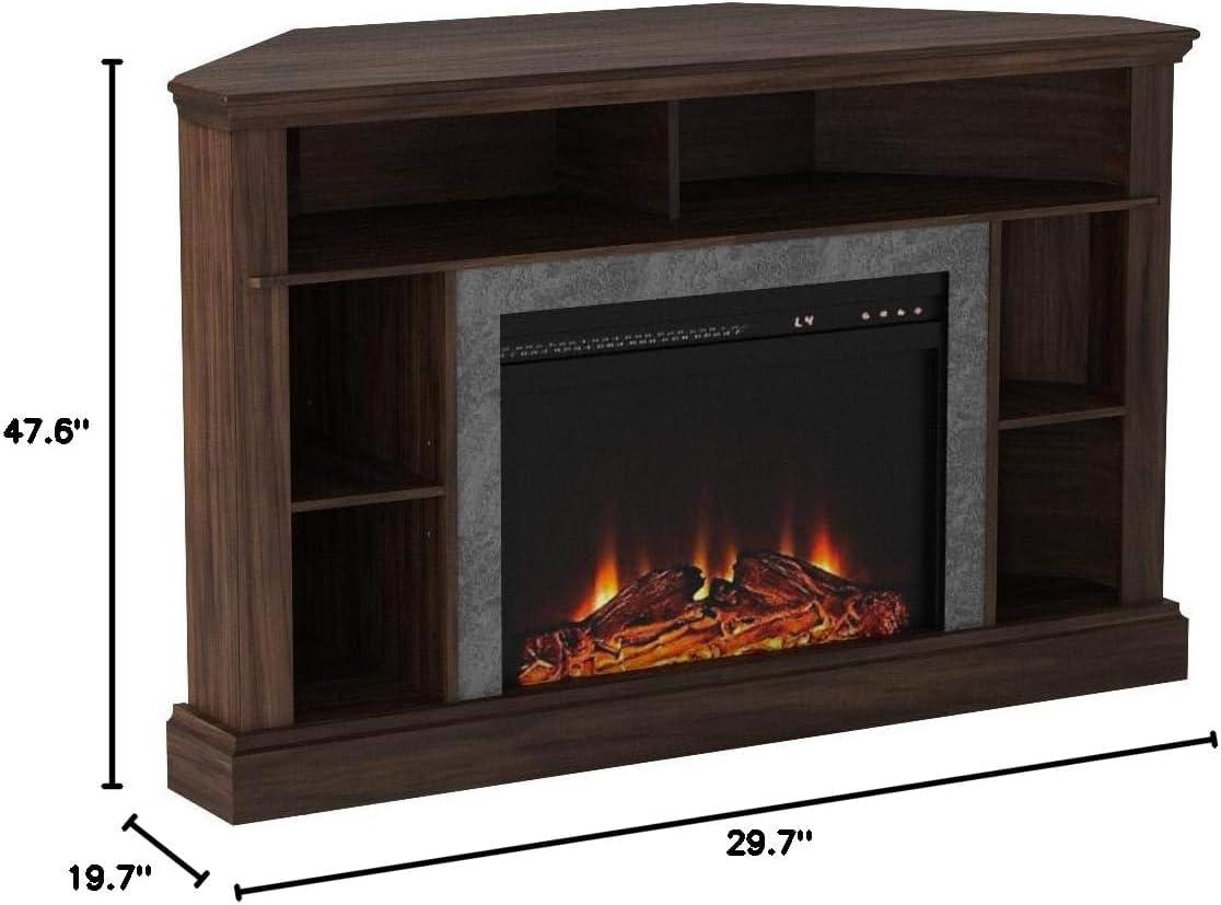 Espresso Corner Fireplace TV Stand with Faux Stone