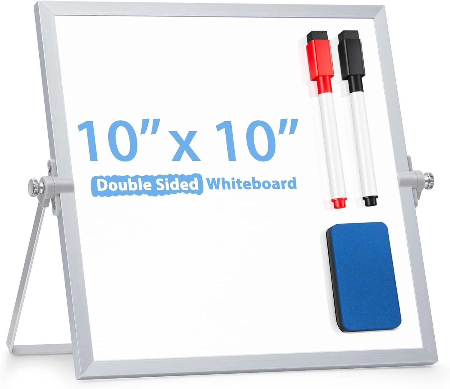ARCOBIS Small WhiteBoard with Stand 10" X 10", Magnetic Double-Sided Dry Erase White Board Easel for Desk Students Home Office
