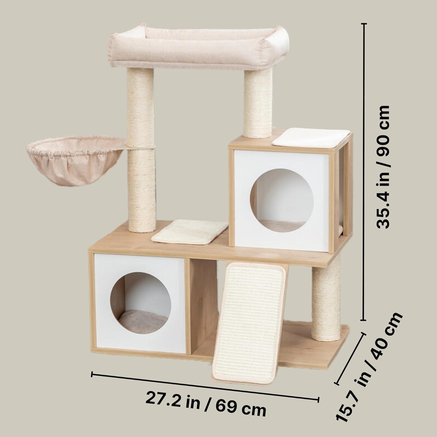 TRIXIE TRIXIE Addison 35.5-in Cat Tree, Modern Wood Cat Tower, Sisal Scratching Posts & Pads, 2 Condos, Hammock, Cozy Bed