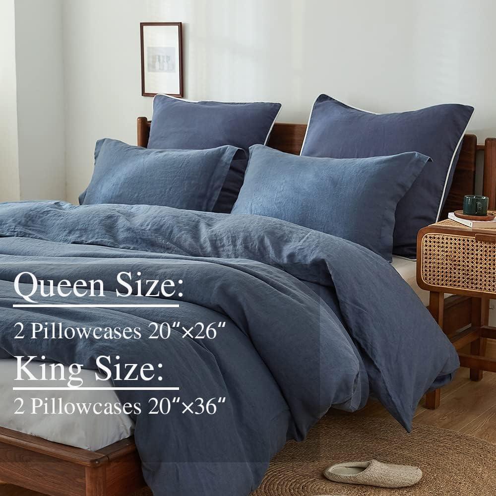Simple&Opulence 100% French Linen Pillowcase Queen Size-Set of 2- Washed Solid Color Pillow Cases Embroidered -Soft and Durable (Linen, 20''x30'')