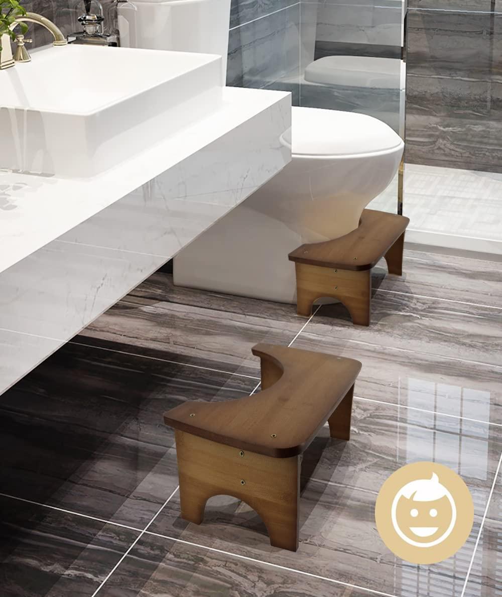 Bamboo Toilet Stool for Adults, 6.5" Toilet Stool Squat Adult Kids, Portable Simple Curve Squat Toilet Potty Stool, Non-Slip Poop Stool for Bathroom, Improve Squatting Posture and Comfort (Wood)