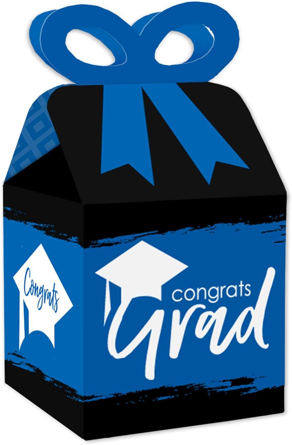 Big Dot of Happiness Blue Grad - Best is Yet to Come - Square Favor Gift Boxes -  Royal Blue Graduation Party Bow Boxes - Set of 12