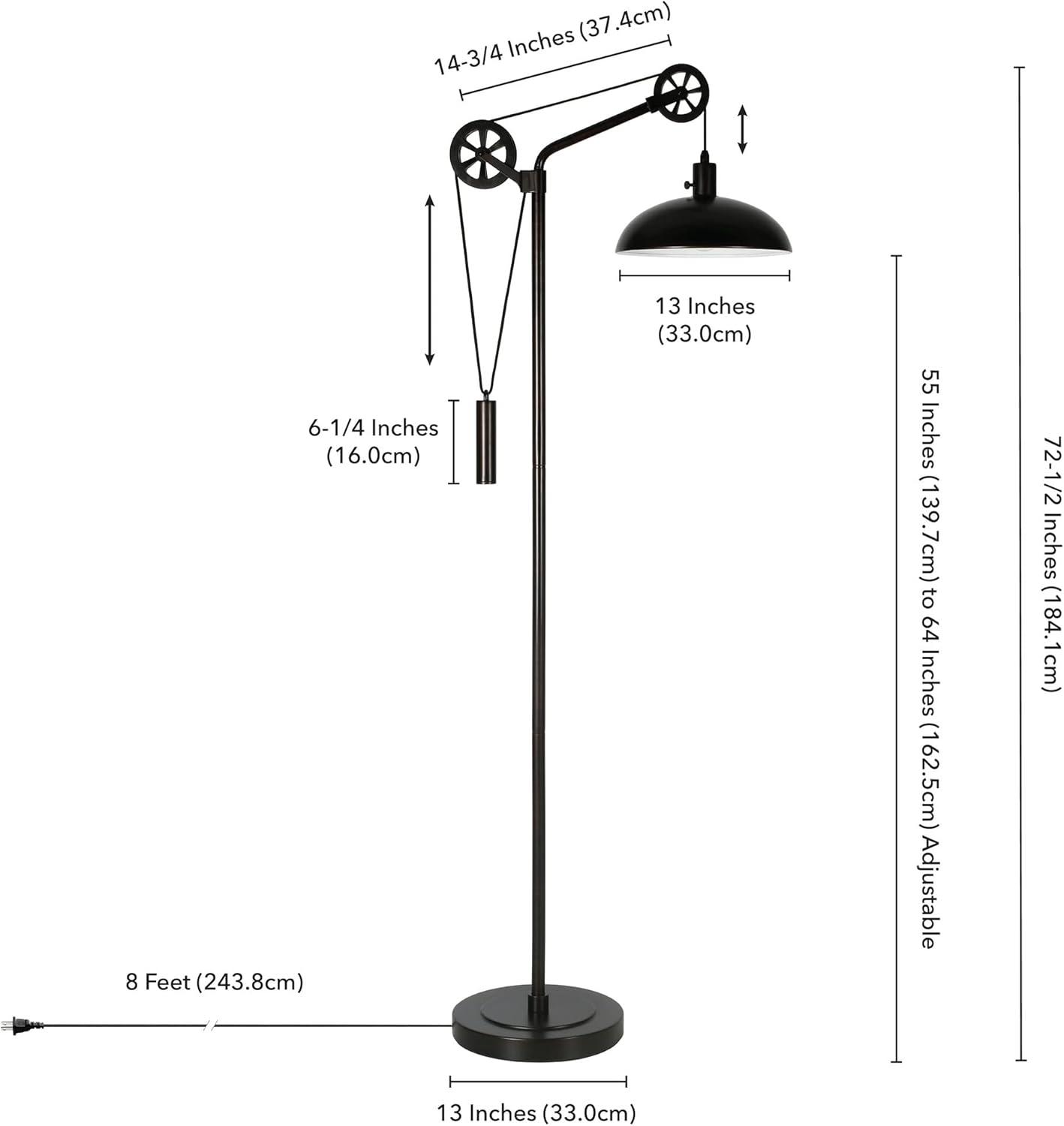 Evelyn&Zoe Industrial Metal Floor Lamp with Spoke Wheel Pulley System