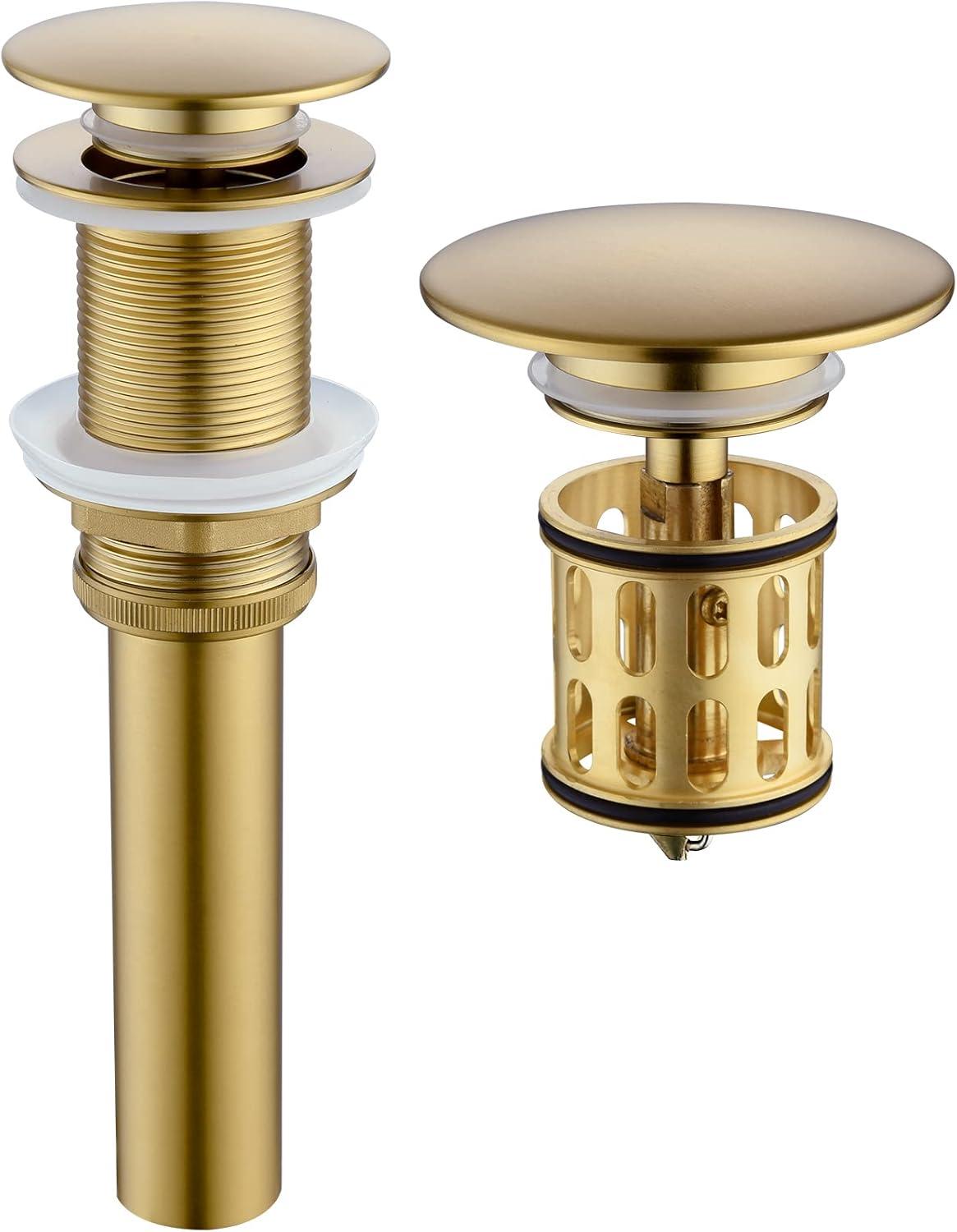 Brushed Gold Bathroom Pop-Up Drain with Overflow and Strainer