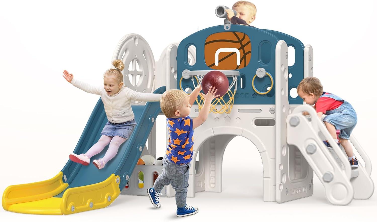 Suteck 9 in 1 Toddler Slide, Kids Slide with Climber Outdoor Indoor Slide Playset