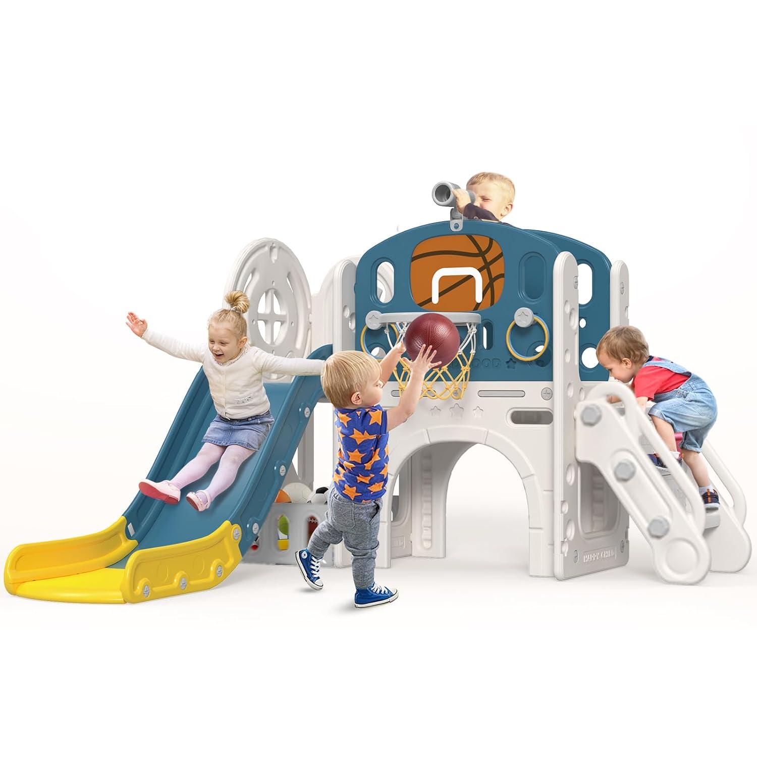 Suteck 9 in 1 Toddler Slide, Kids Slide with Climber Outdoor Indoor Slide Playset