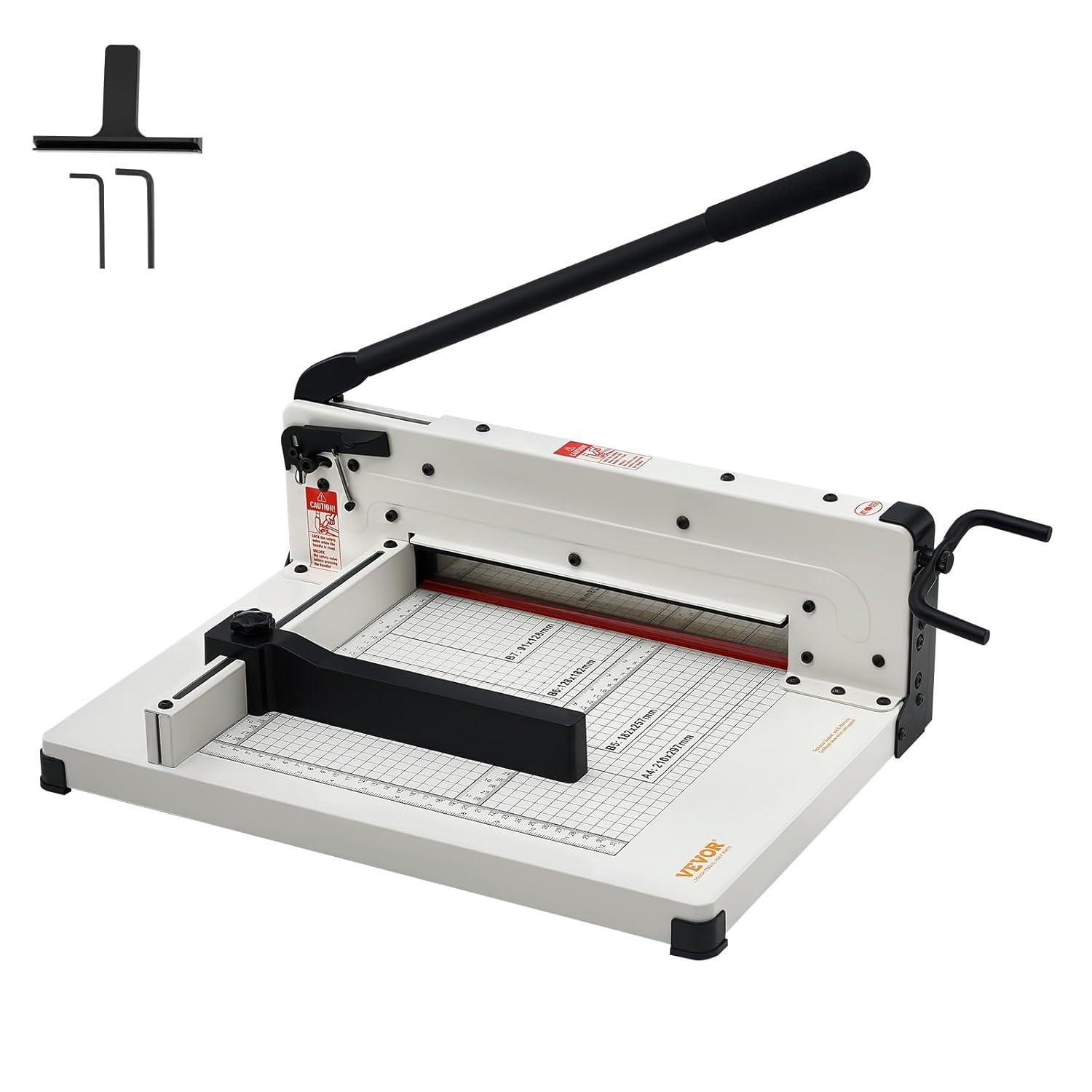 VEVOR Heavy Duty Paper Cutter, 12" Industrial Commercial Guillotine Paper Cutter for A4 Paper, 400 Sheet Capacity, Solid Steel Construction, Stack Paper Trimmer for Office Home School Shop, White