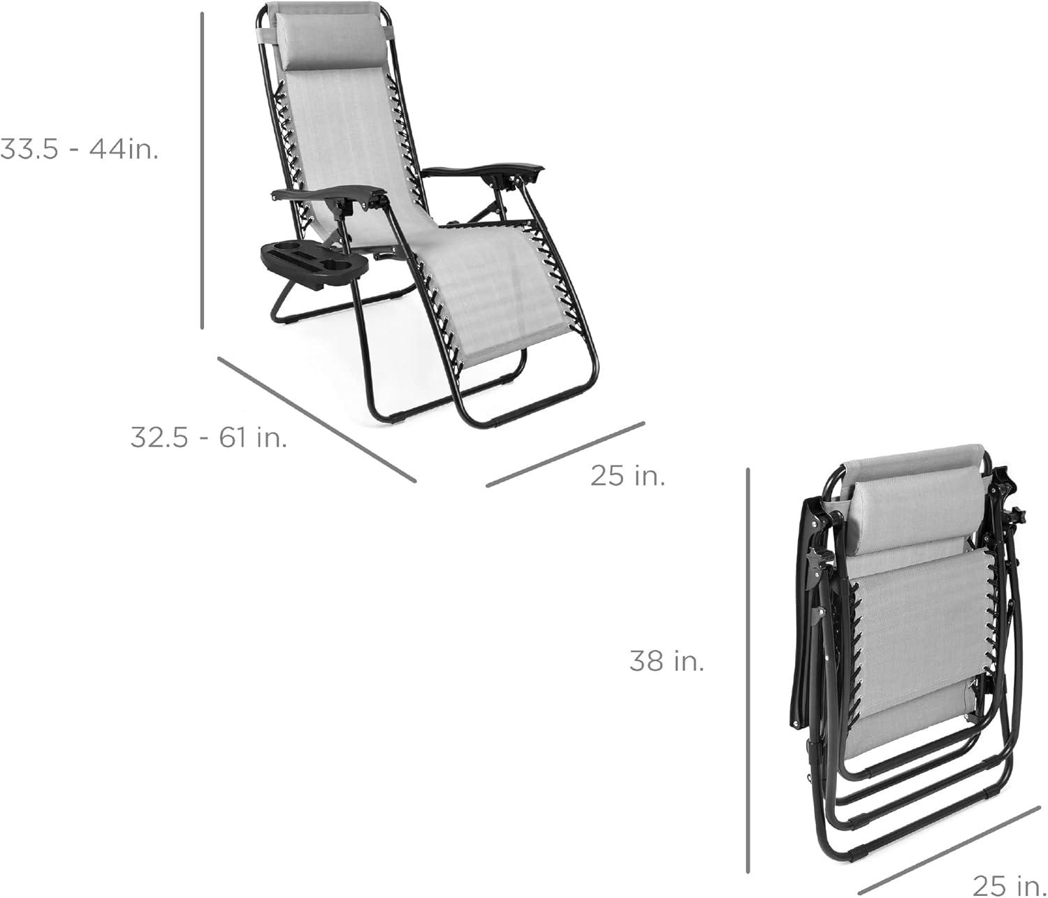 Best Choice Products Set of 2 Zero Gravity Lounge Chair Recliners for Patio, Pool w/ Cup Holder Tray - Ice Gray