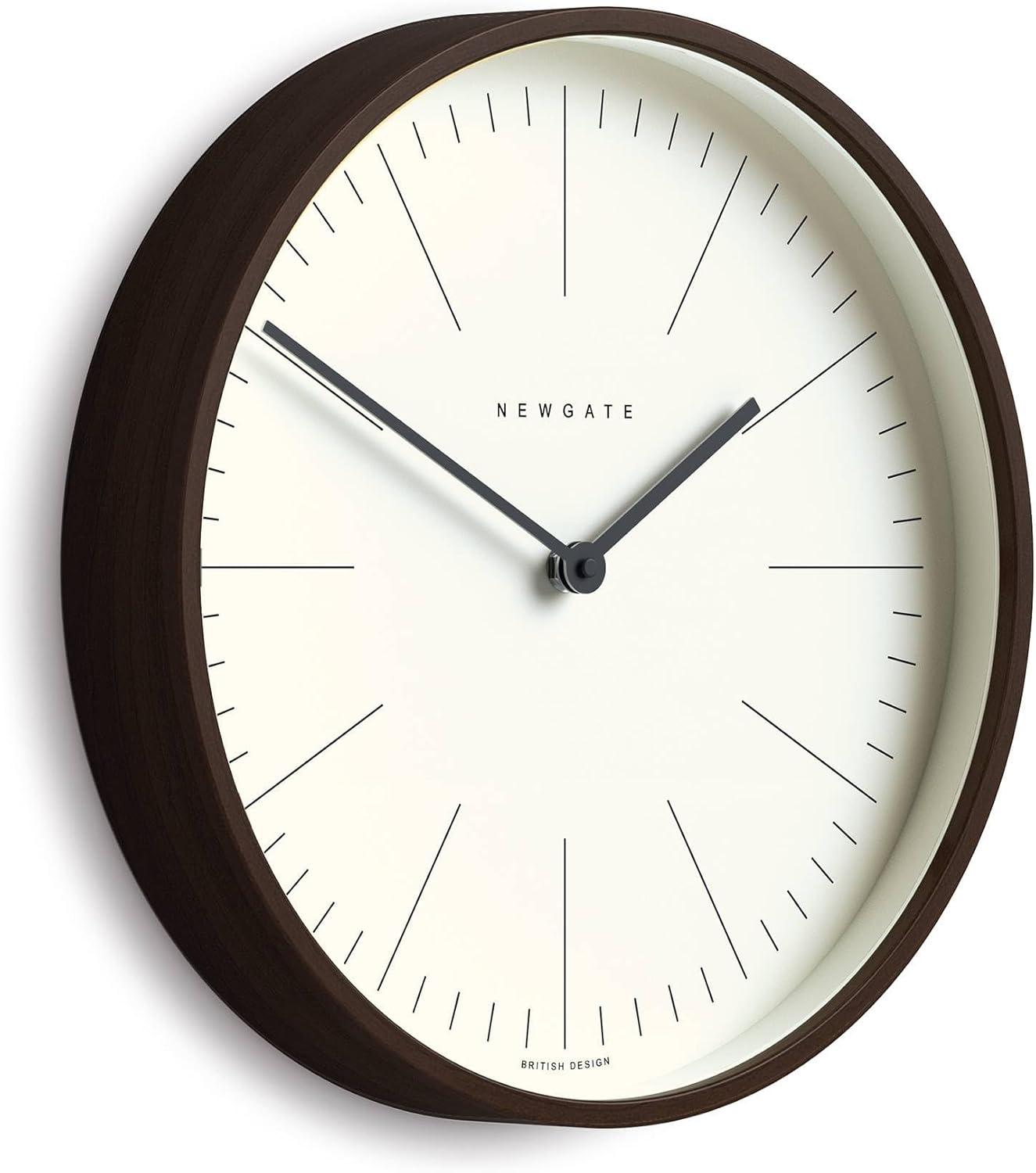 NEWGATE® Mr Clarke | Modern Minimalist | A Small Scandi Inspired Wall Clock with a Modern Plywood Case for Home Living/Dining Room or Office 11 inch (Dark Plywood & Marker Dial)