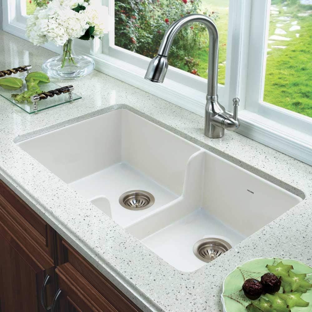 Platus 32.2'' L Double Bowl Fireclay Kitchen Sink