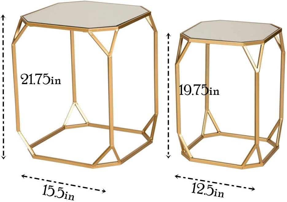 Glitzhome Set of 2 Glam Glass Modern Side Table Sofa Table Octagon-Gold Octagon