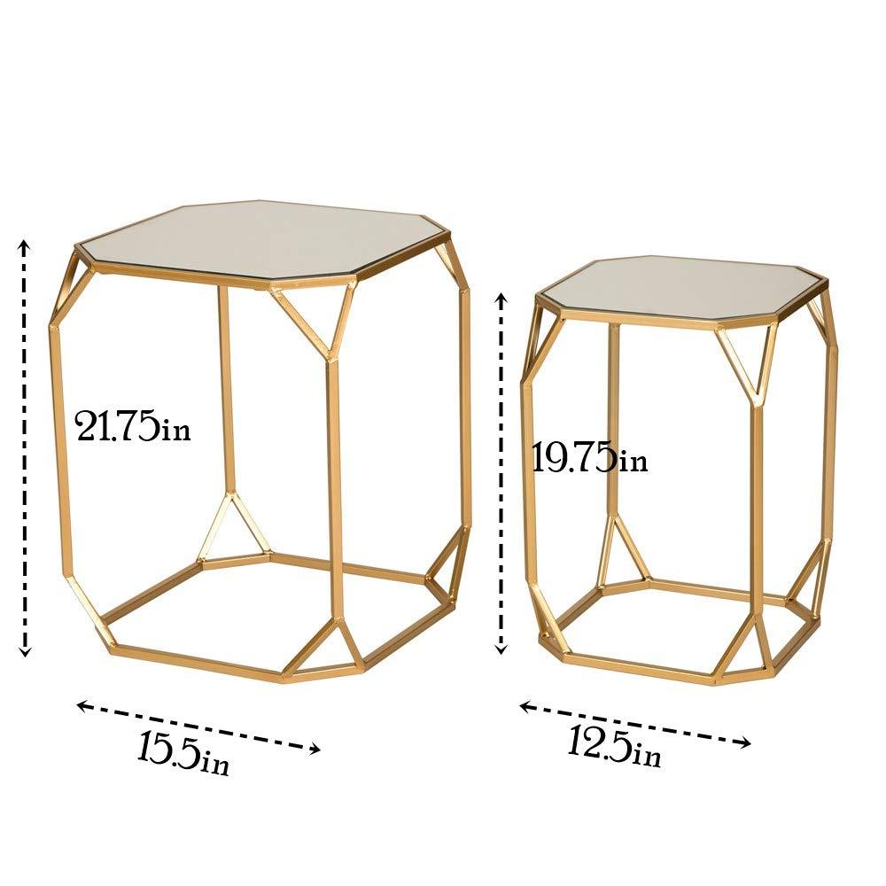 Glitzhome Set of 2 Glam Glass Modern Side Table Sofa Table Octagon-Gold Octagon