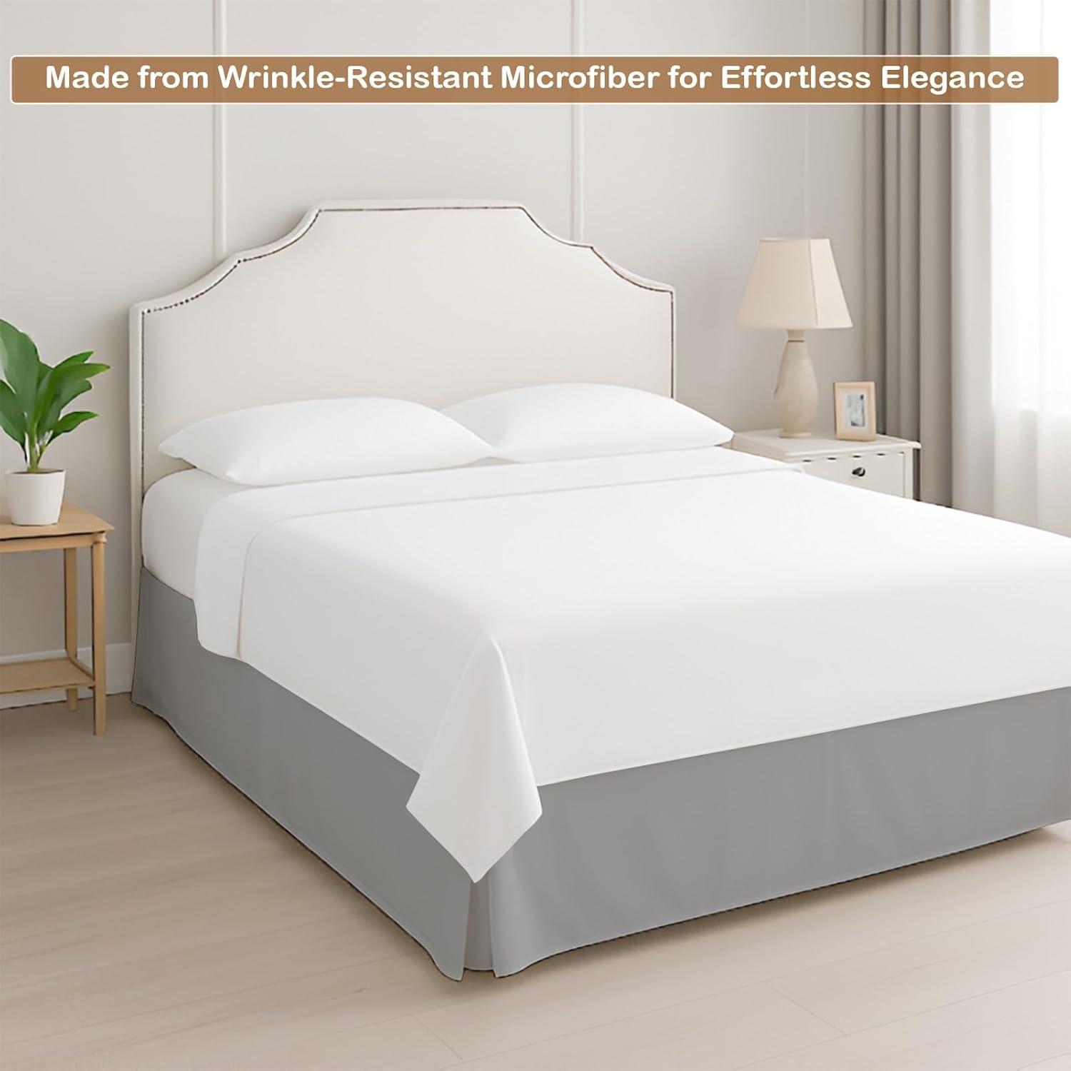 Swift Home | Basics Pleated Microfiber Bed Skirt 14-inch Drop Light Gray King