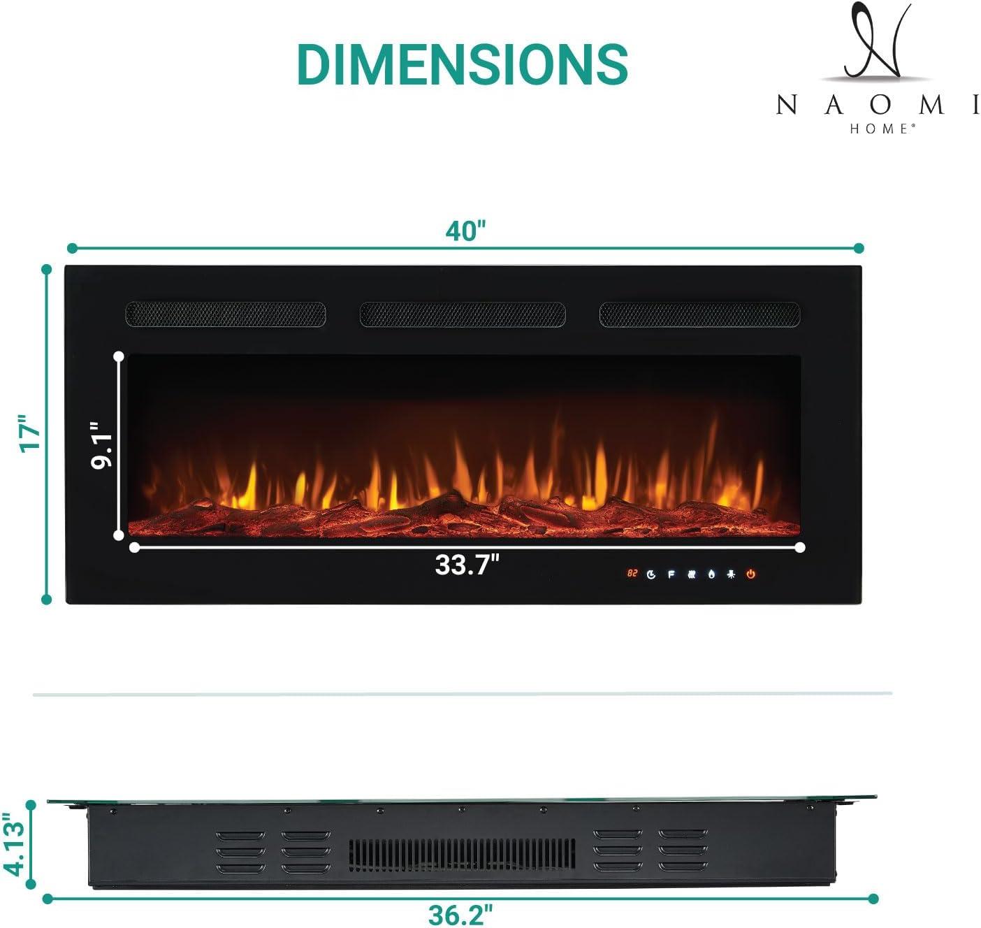 Tangkula 36"/40"/50" Recessed Electric Fireplace Wall Mounted Heater w/Remote Control 750W/1500W mode Adjustable Flame