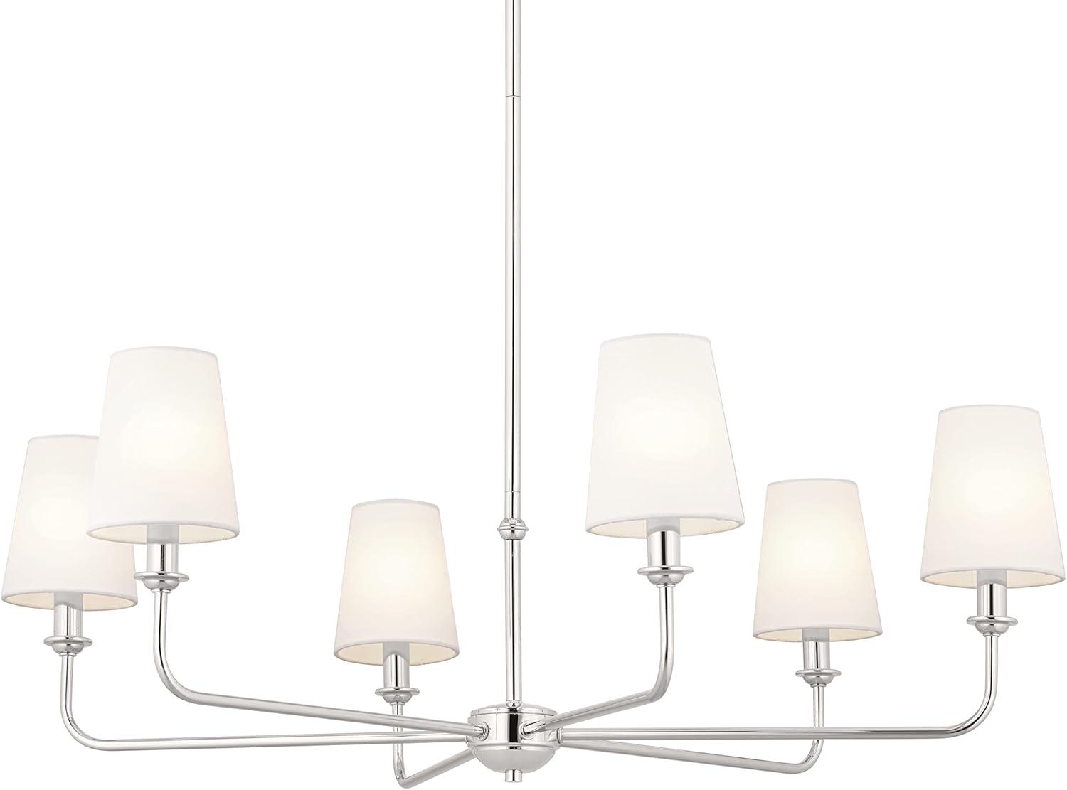 Elegant Pallas 6-Light Chandelier in Polished Nickel with White Linen Shades