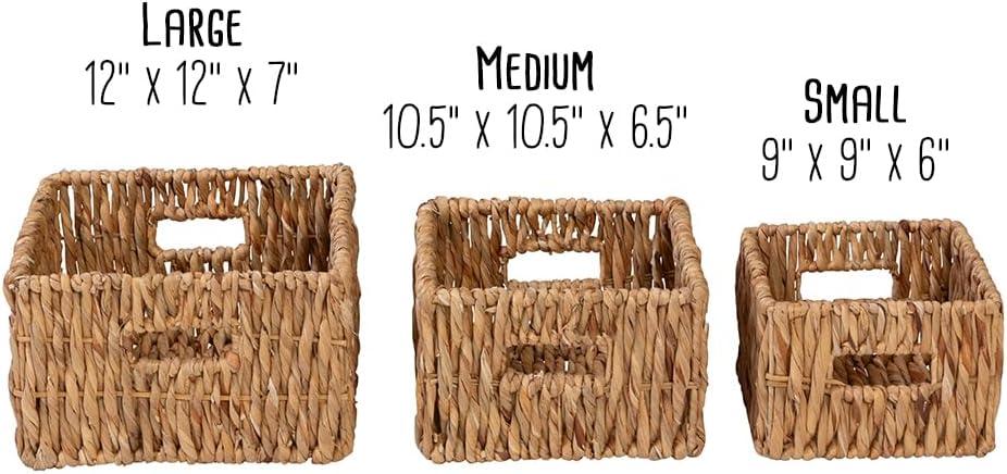 Honey-Can-Do Set of 3 Square Nesting Wicker Baskets with Handles, Natural