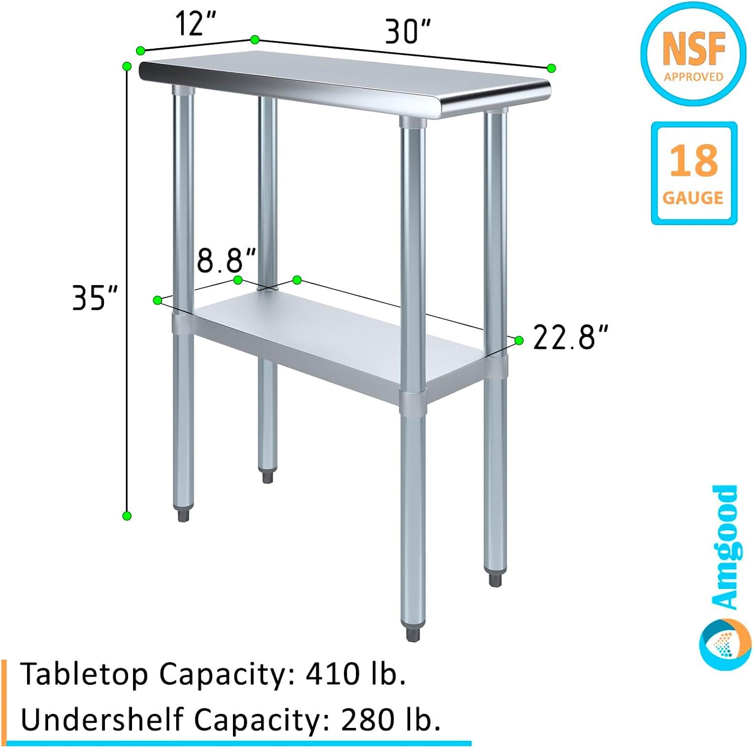 Stainless Steel Table with Undershelf. Metal Prep Table. NSF.