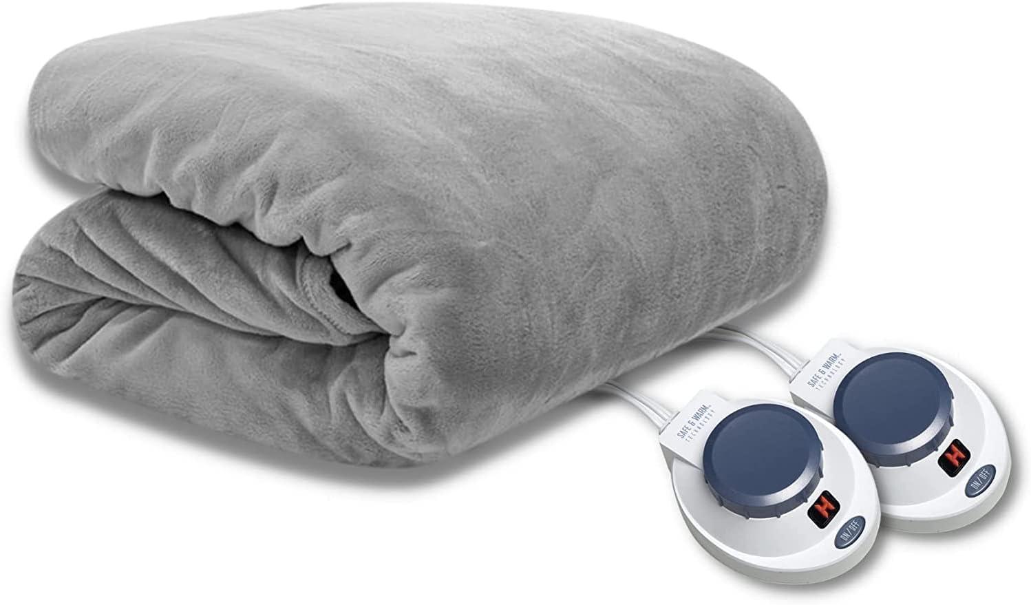 Twin Gray Microfleece Electric Heated Blanket with Analog Control