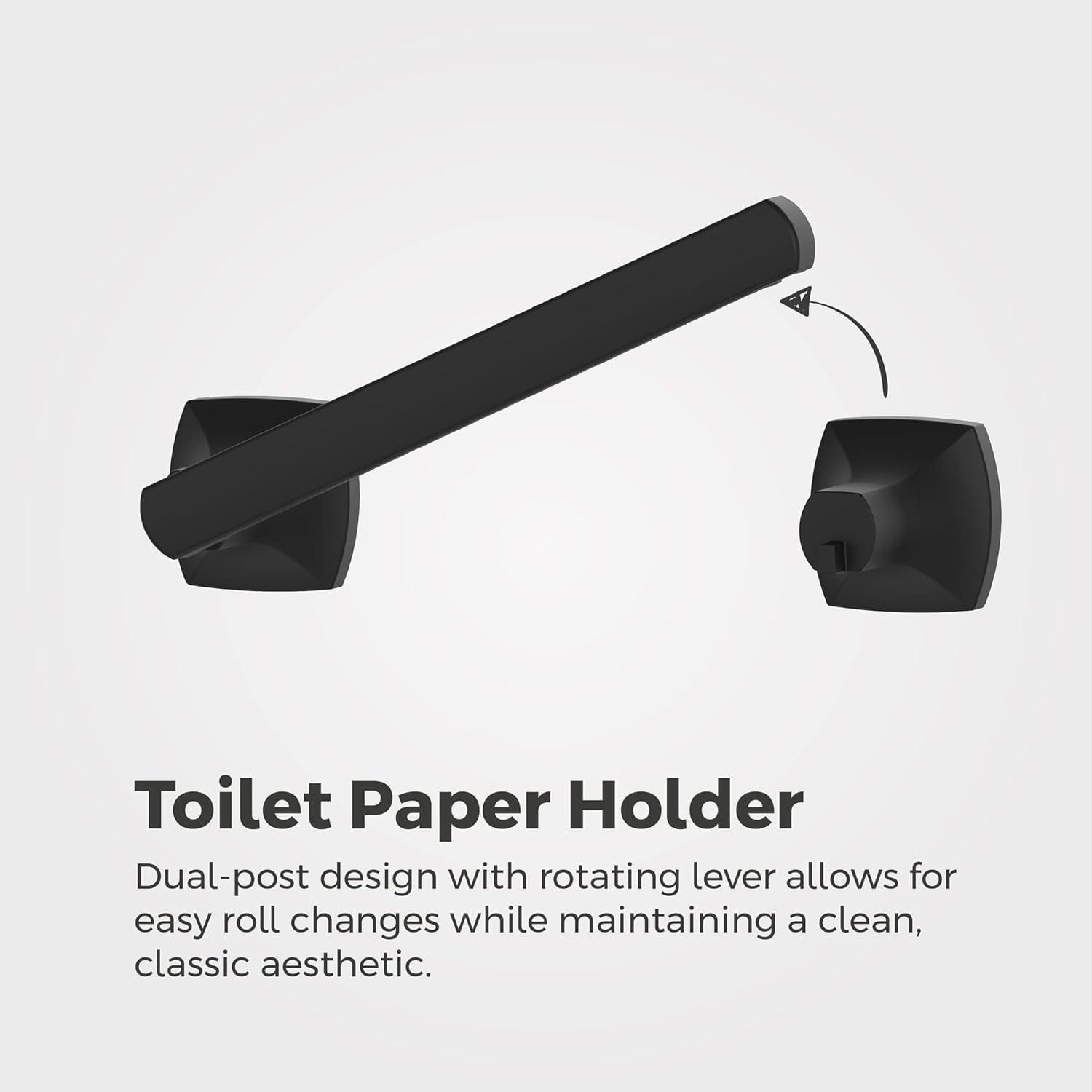 Matte Black Metal Wall-Mounted Pivoting Toilet Paper Holder