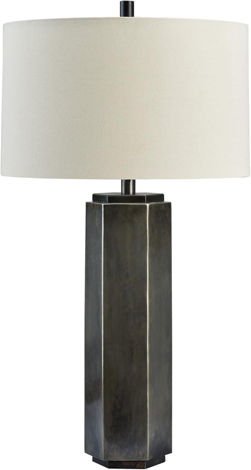 Dirkton Hexagon Pewter and Black Table Lamp with Drum Shade