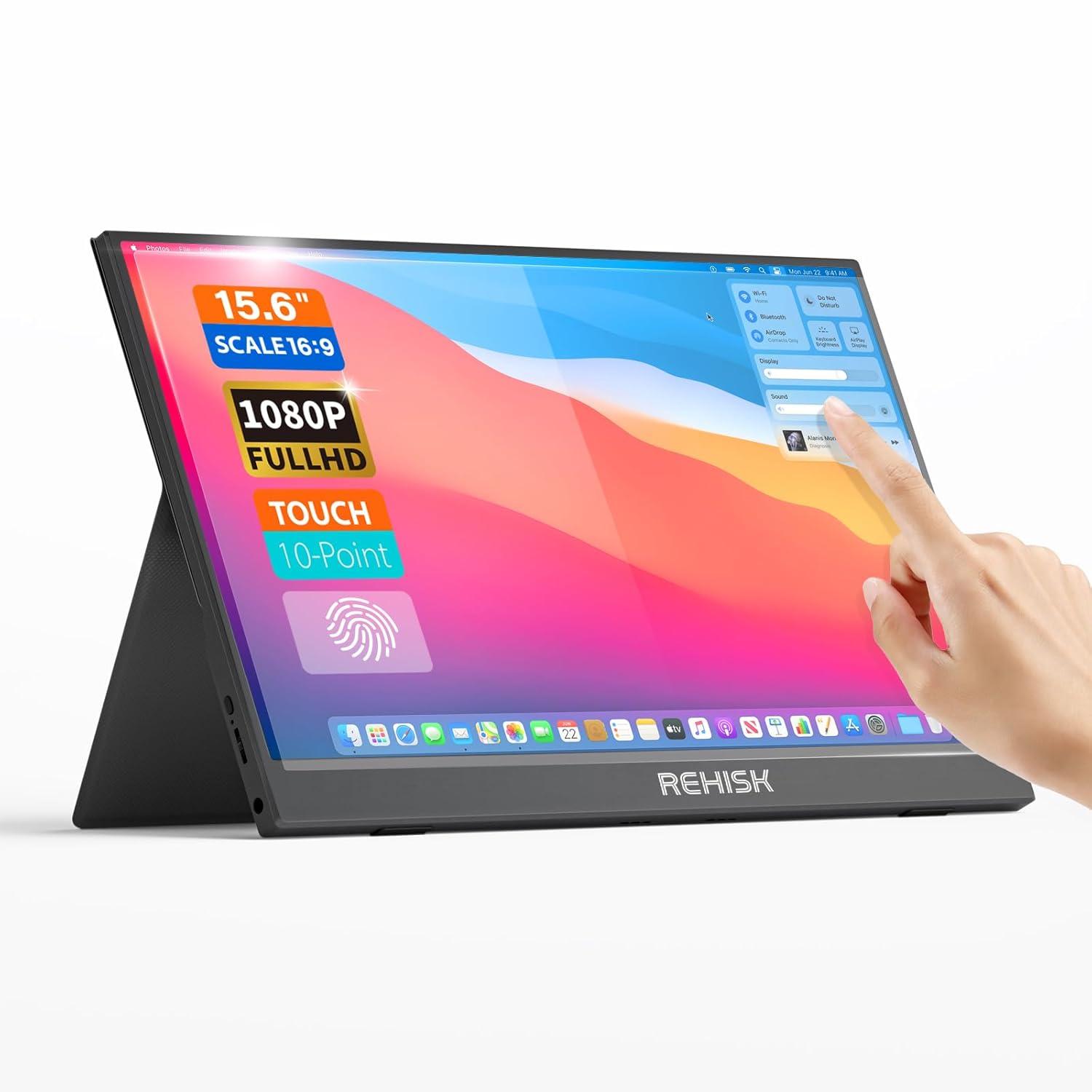 Portable Monitor 15.6" 1080P FHD USB-C HDMI Computer Display with Smart Cover and Dual Speakers, Travel Monitor for Laptop Mac PC Phone PS4/5 Xbox Switch